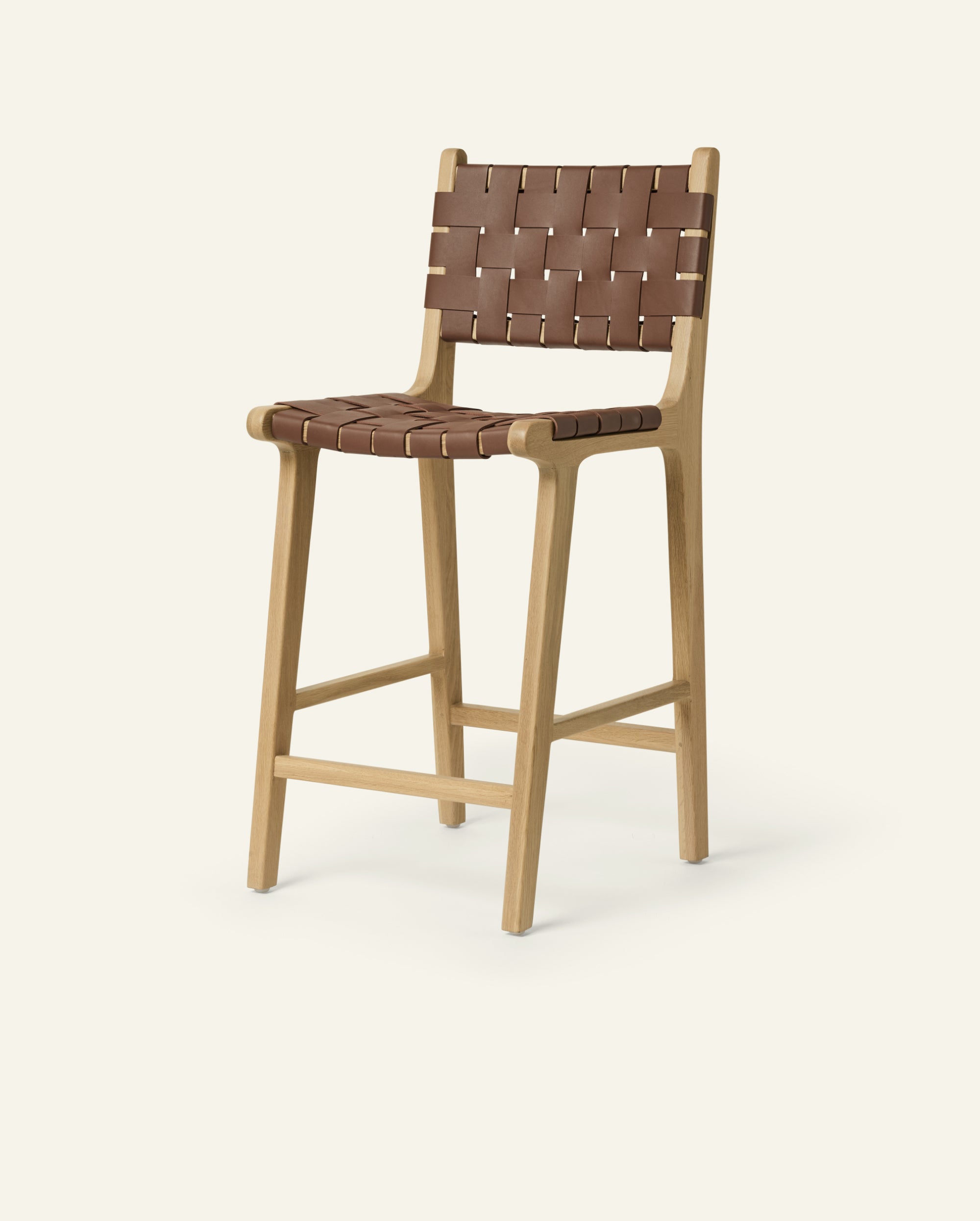 Stool #2 - Counter Stool in Oak with Woven Brown Leather – Hati Home