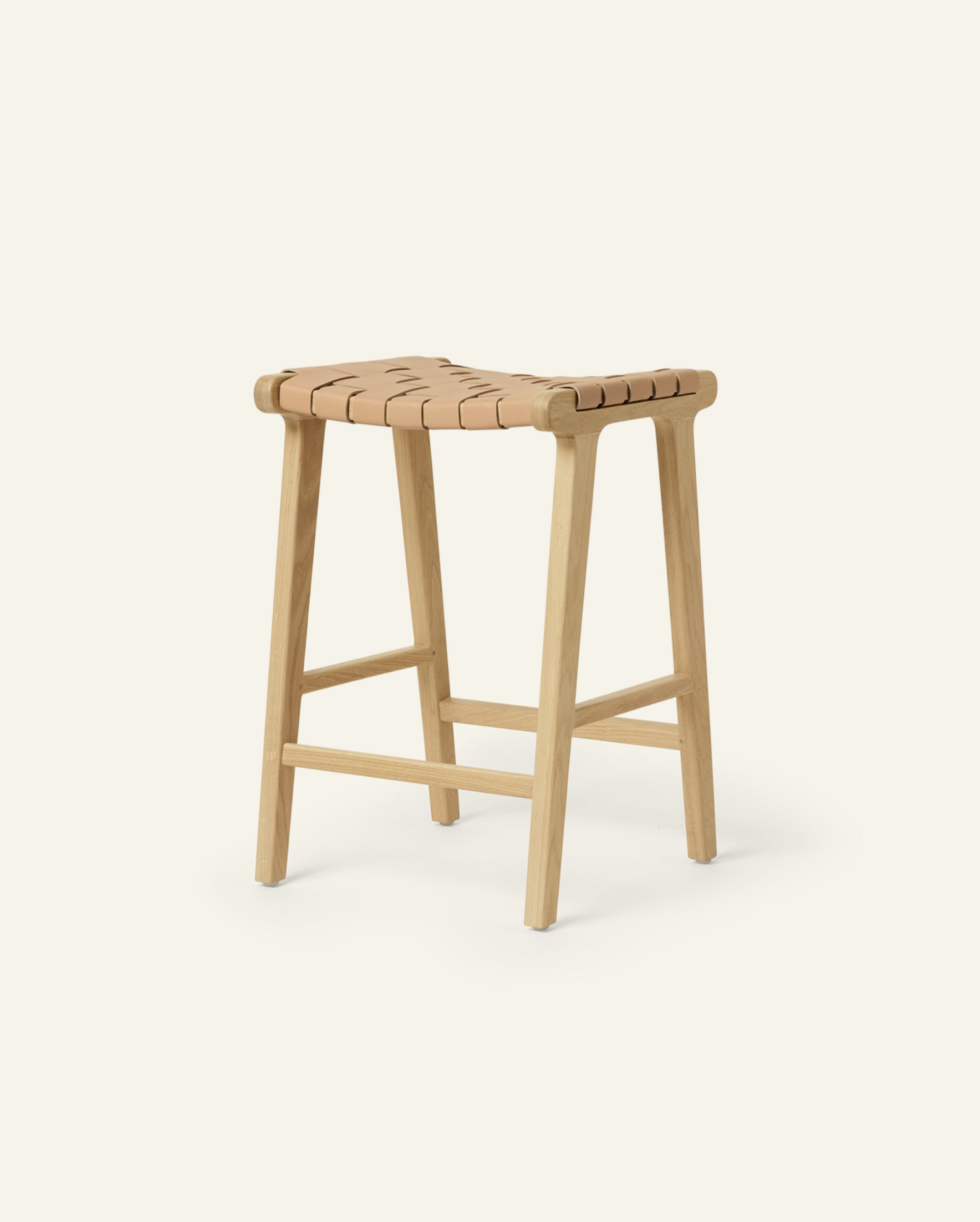 Stool #3 - Counter Stool in Oak with Woven Neutral Leather – Hati Home