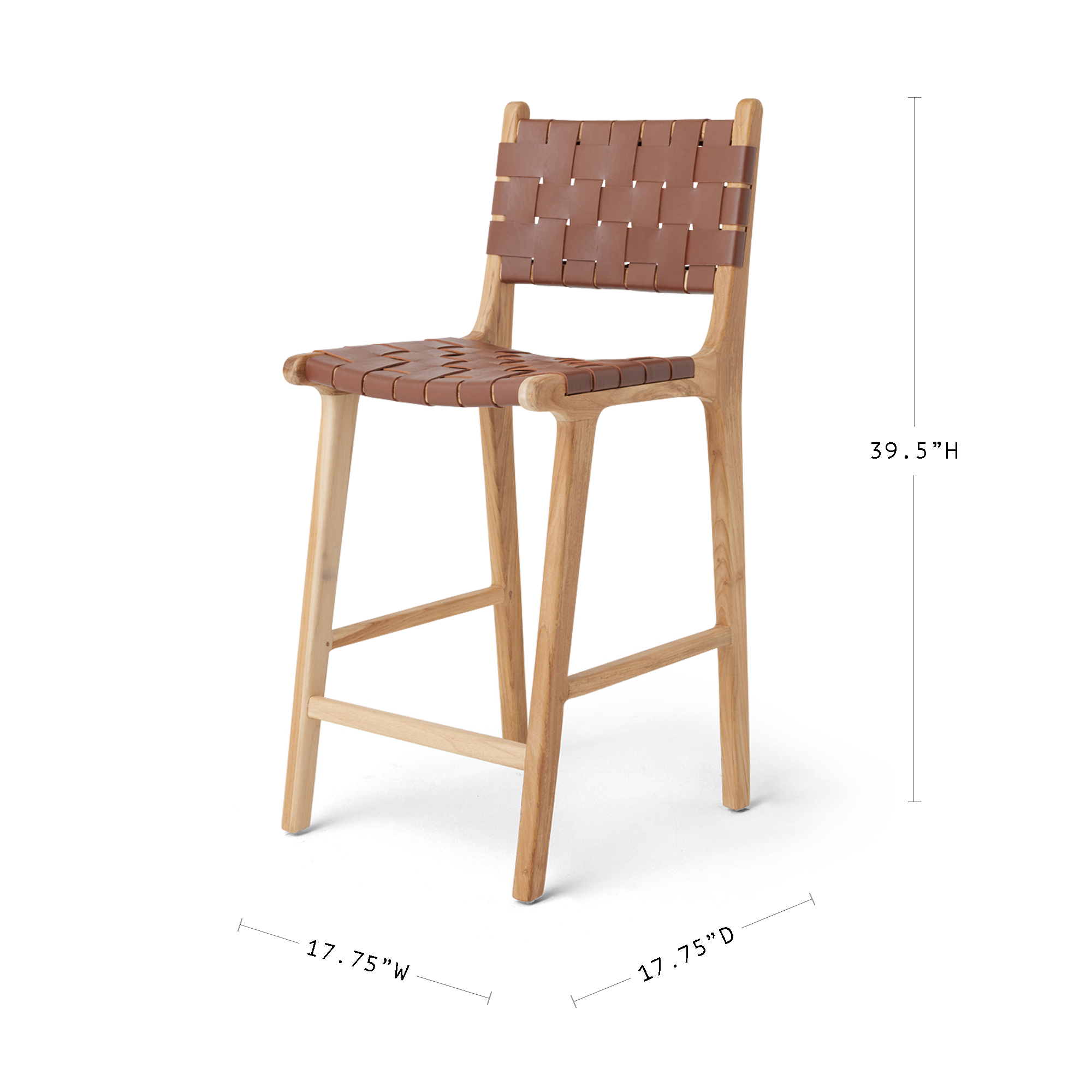 Stool #2 - Counter Stool in Teak with Woven Brown Leather – Hati Home