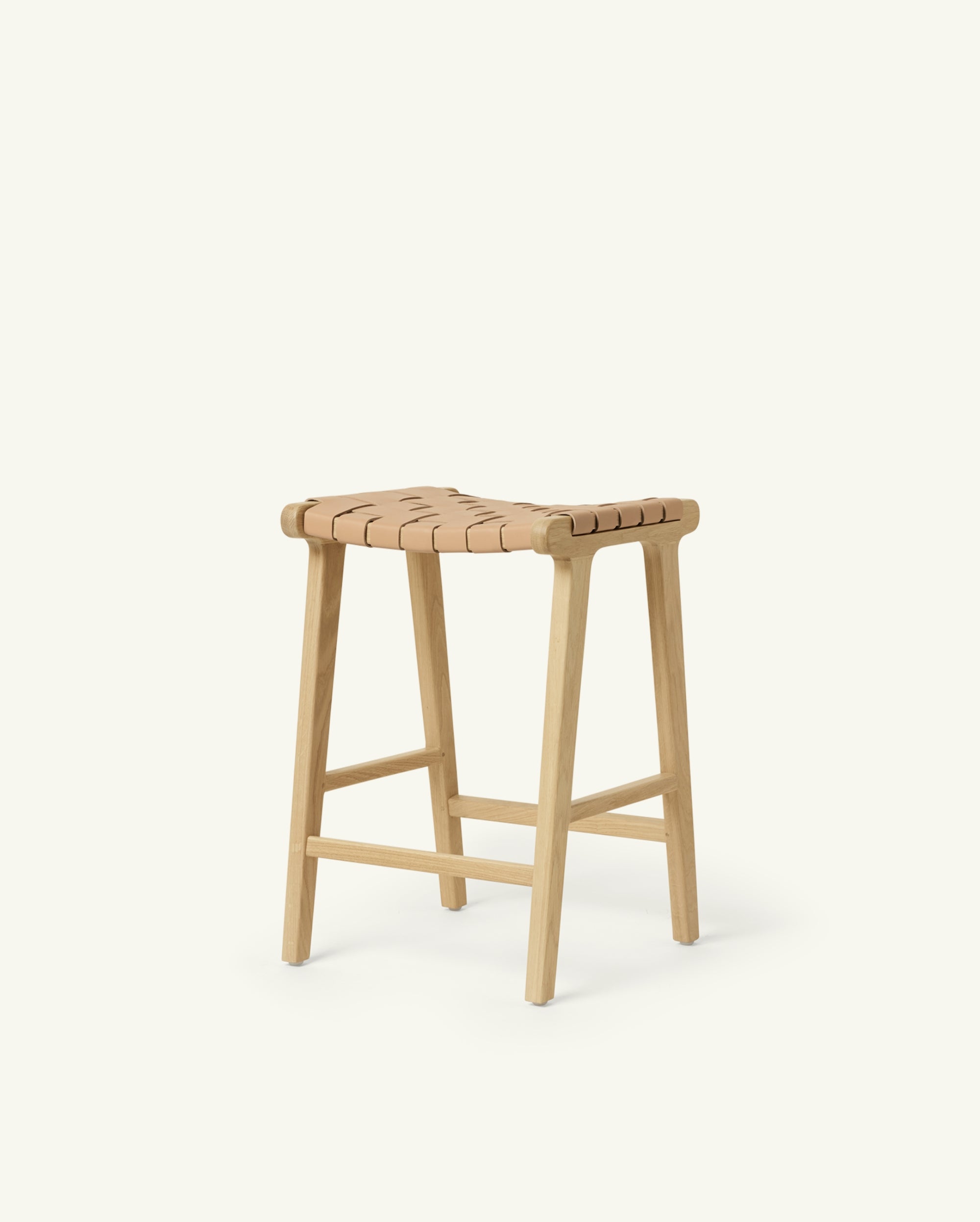 Stool #3 Counter Stool in Oak with Woven Neutral Leather – Hati Home