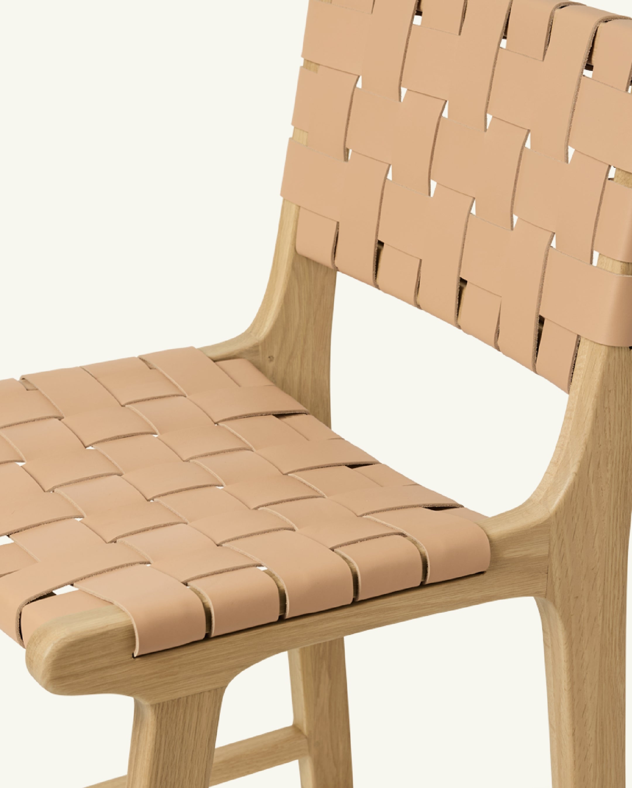 Stool #2 - Counter Stool in Oak with Woven Neutral Leather