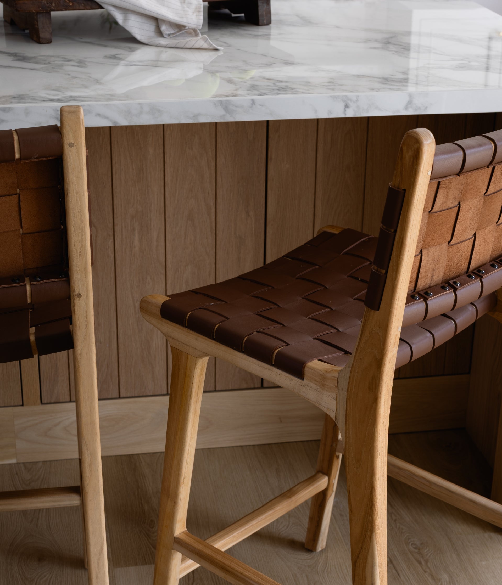 Stool #2 - Counter Stool in Oak with Woven Brown Leather – Hati Home