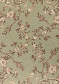 Ivory, tan and brown paisley fabric on a muted green base. 
