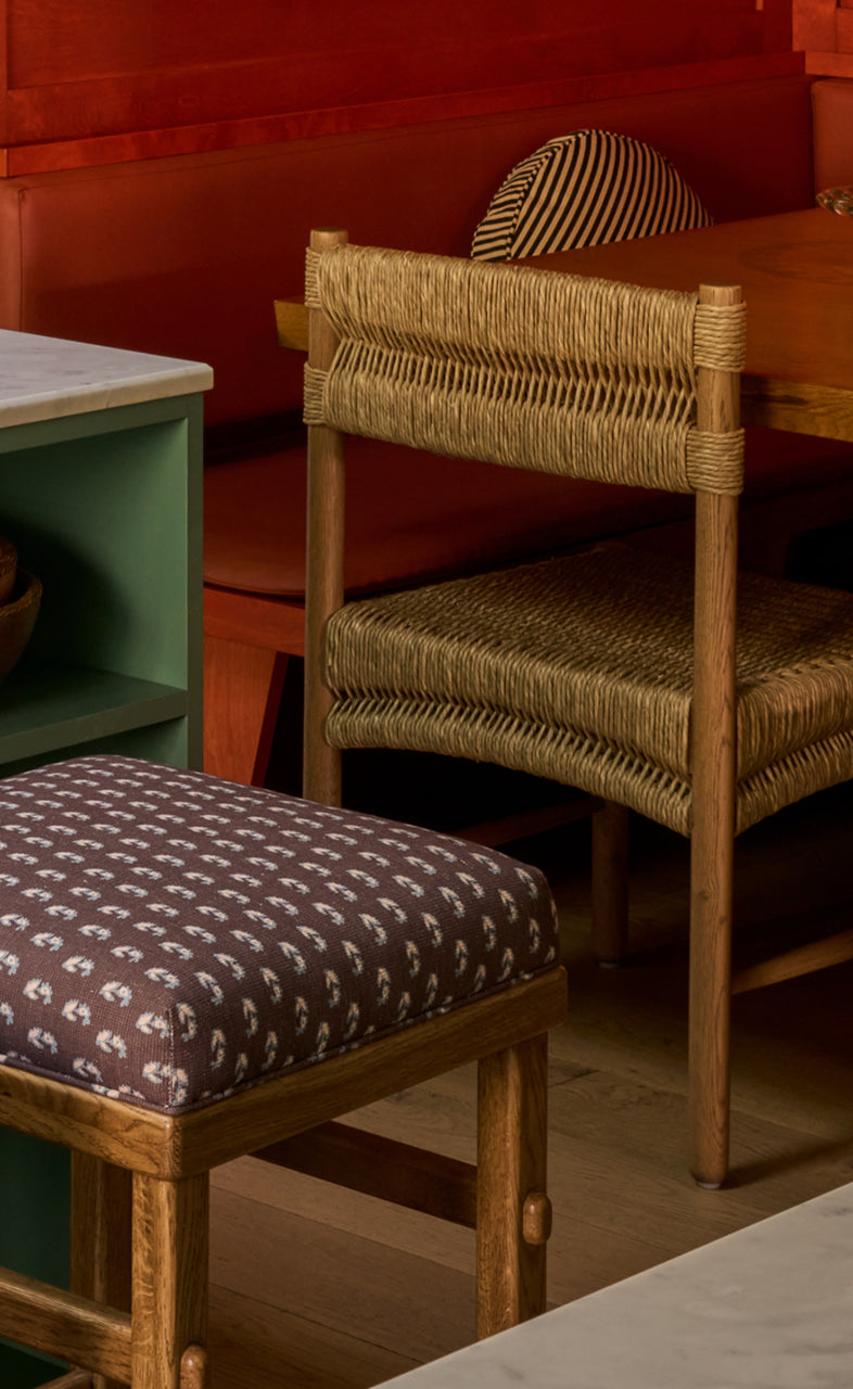 Leelah Counter Stools with the Suma Dining Chair in a kitchen dining room.