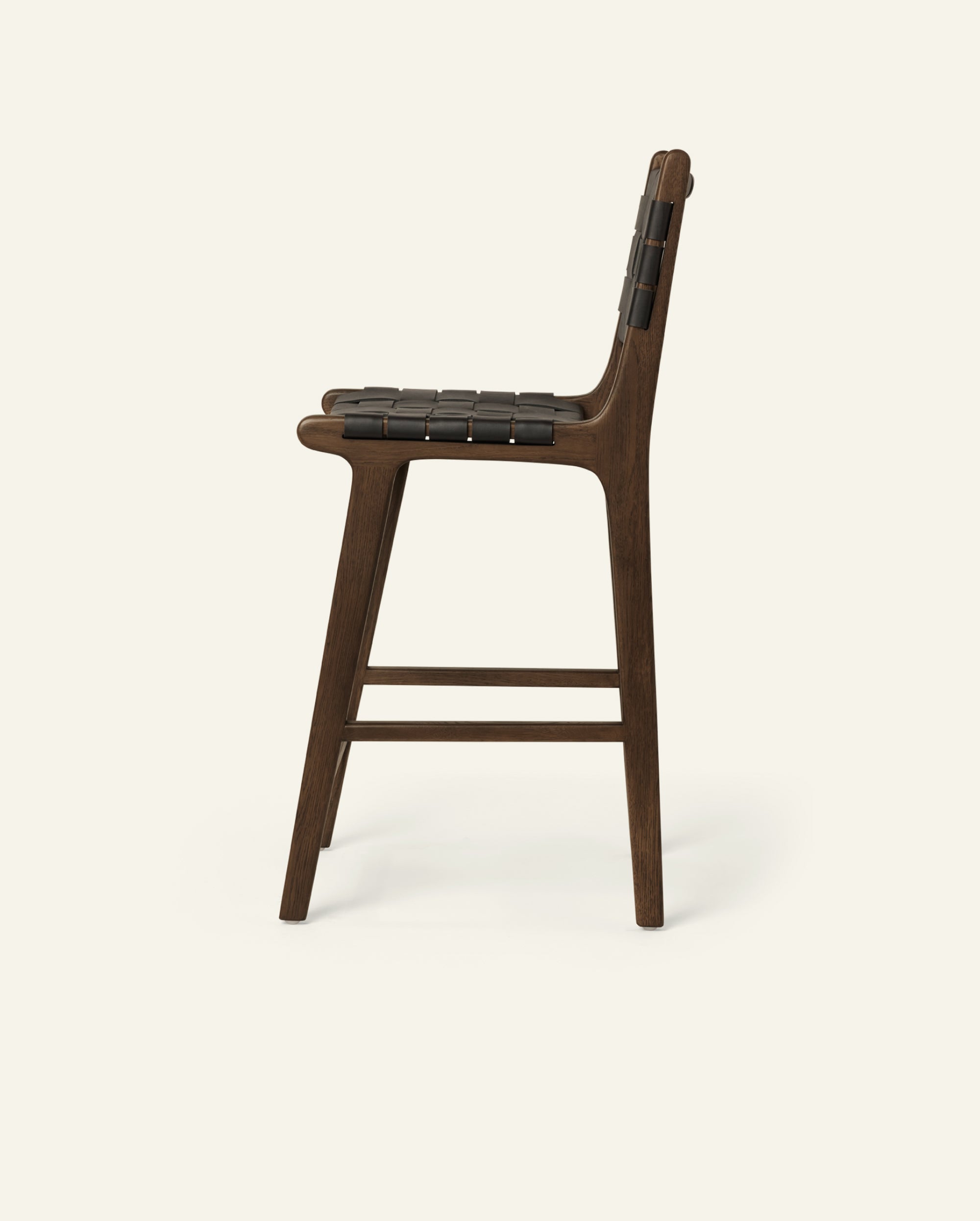 Stool #2 - Counter Stool in Brown Oak with Woven Black Leather