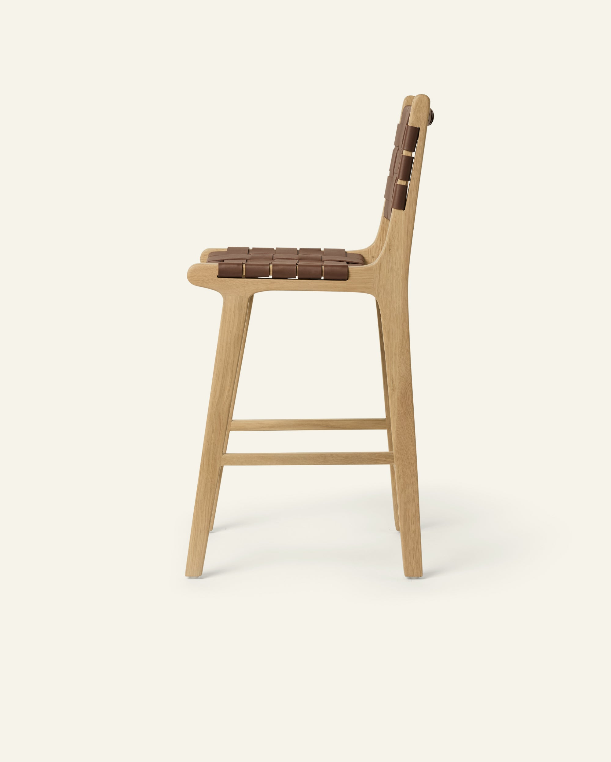 Stool #2 - Counter Stool in Oak with Woven Brown Leather – Hati Home